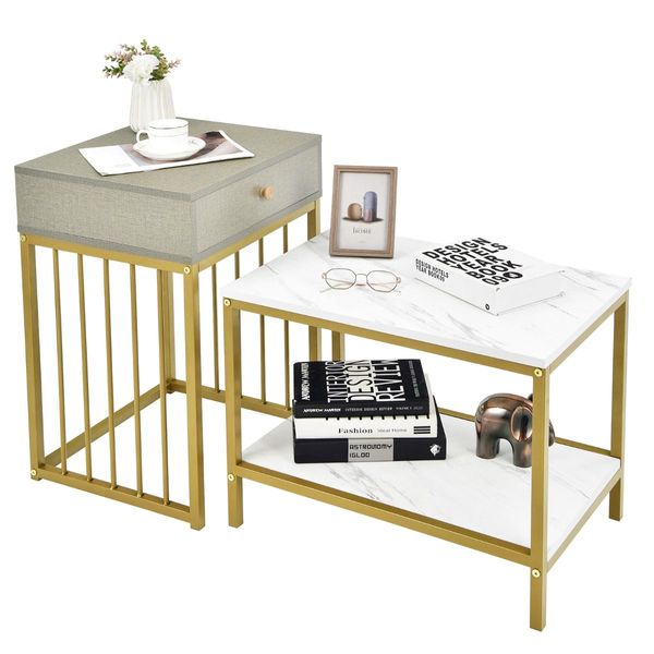 2-Piece Nesting Coffee Table Set with Drawer and Shelf