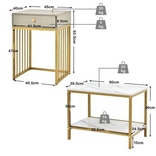 2-Piece Nesting Coffee Table Set with Drawer and Shelf