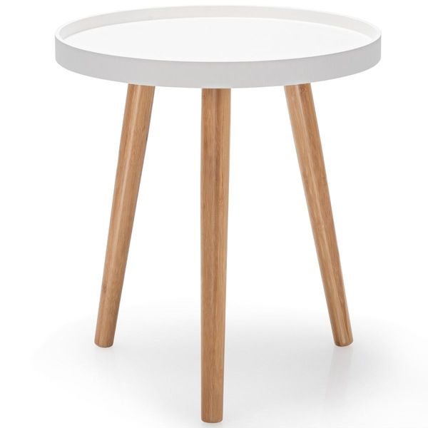 Round Side Table with Storage Tray and Sturdy Tripod Stand for Living Room/Bedroom/Office