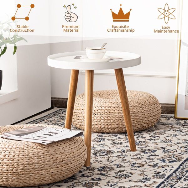 Round Side Table with Storage Tray and Sturdy Tripod Stand for Living Room/Bedroom/Office