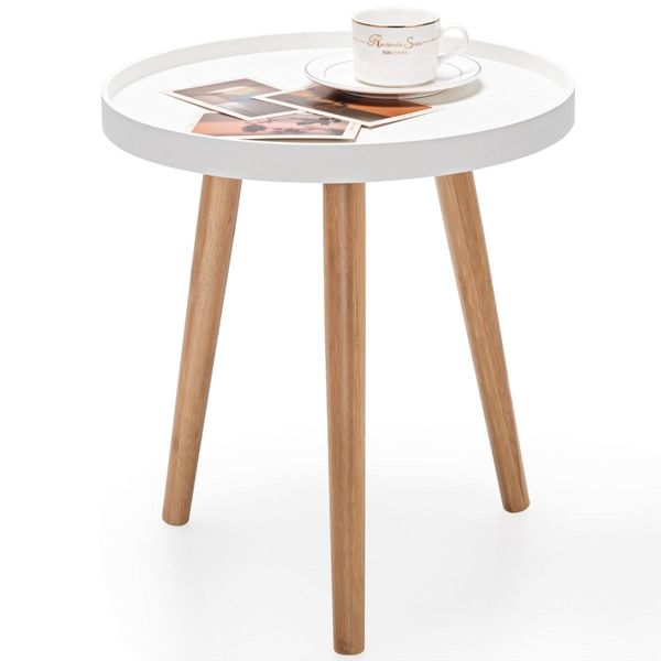 Round Side Table with Storage Tray and Sturdy Tripod Stand for Living Room/Bedroom/Office