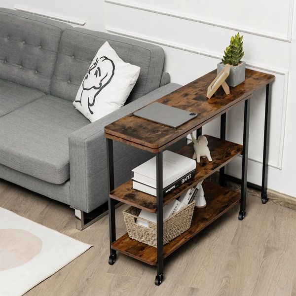 360 degree Rotating Large Sofa Side Table with 2-Tier Storage Shelves