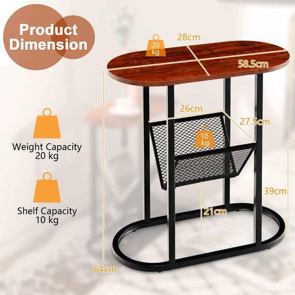 2-Tier Industrial Side Table with Mesh Shelf & Steel Frame