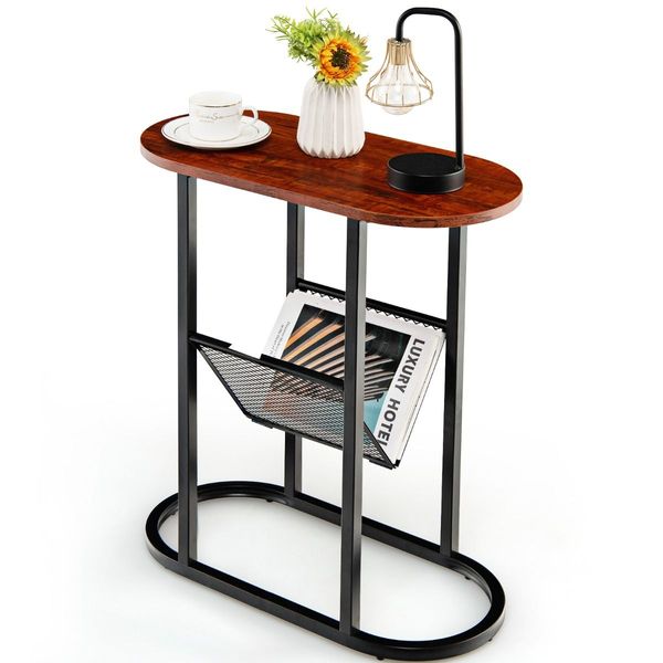 2-Tier Industrial Side Table with Mesh Shelf & Steel Frame