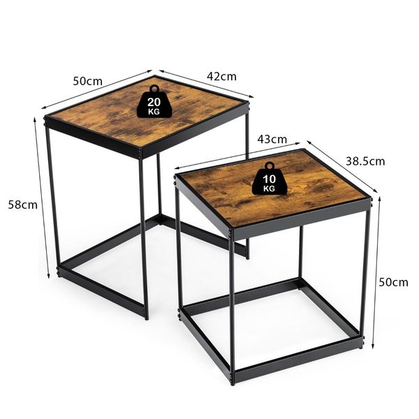 Set of 2 Square Nesting Tables with Sturdy Steel Frame for Living Room