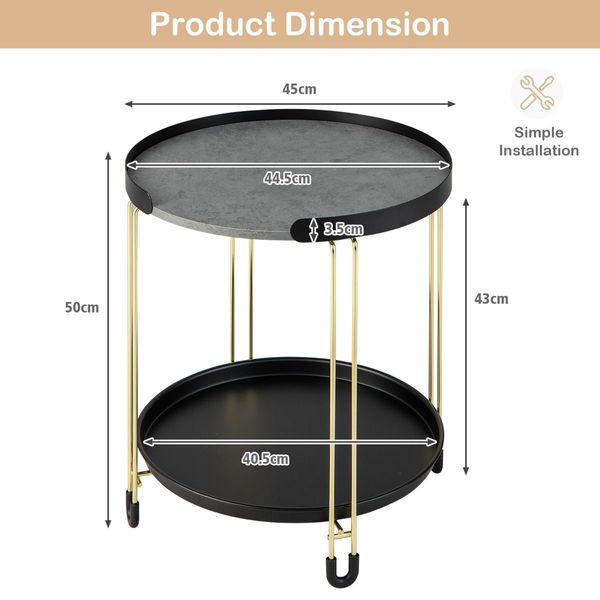 2-Tier Round Side Table with Removable Tray for Living Room, Bedroom