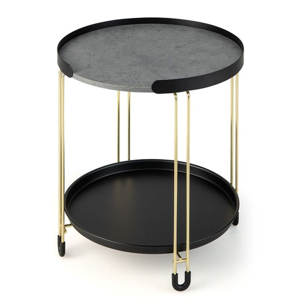 2-Tier Round Side Table with Removable Tray for Living Room, Bedroom