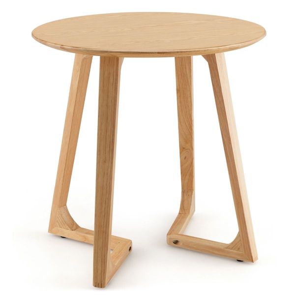 60cm Rubber Wood Round End Table with Adjustable Foot Pads