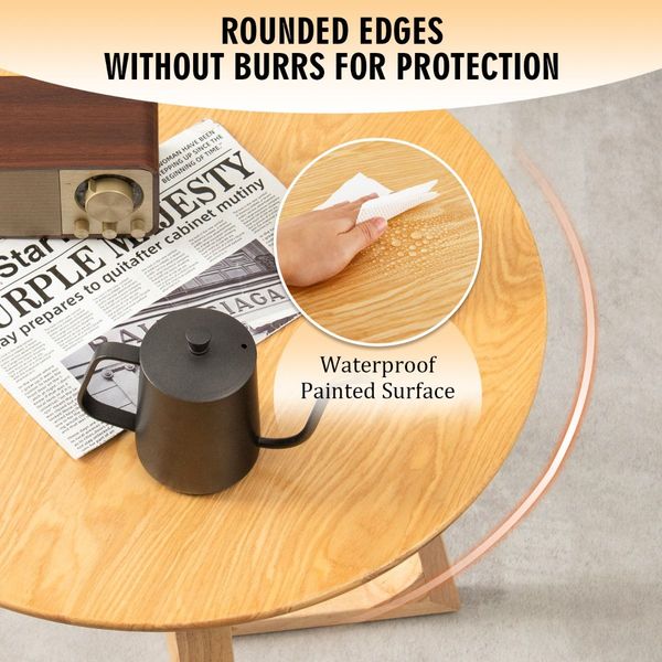 60cm Rubber Wood Round End Table with Adjustable Foot Pads