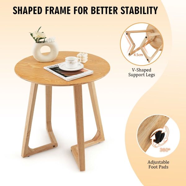 60cm Rubber Wood Round End Table with Adjustable Foot Pads