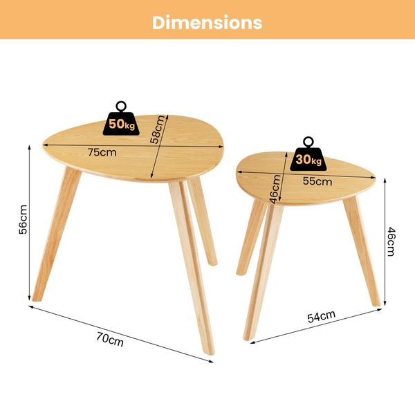 2-Piece Wood Triangle Nesting End Table Set for Living Room