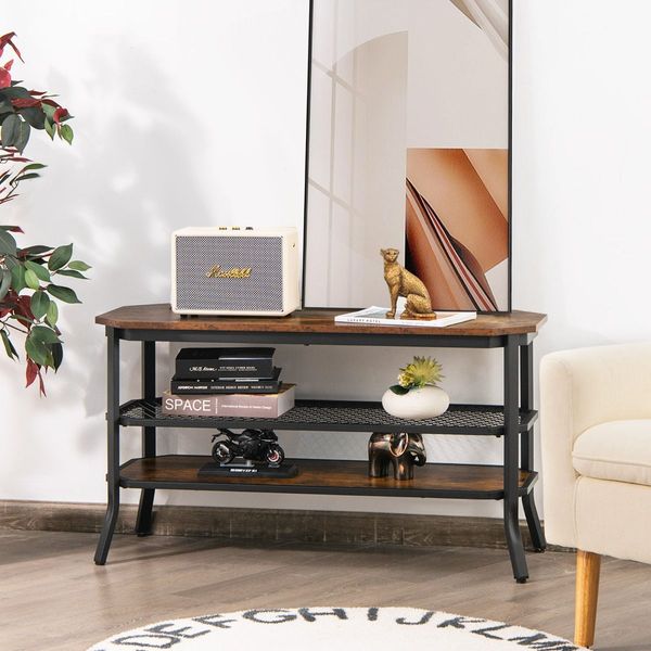 Wooden TV Stand with Storage Shelves for Living Room/Bedroom