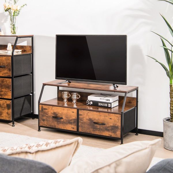 Dresser Organizer Unit with 2 Fabric Drawers & Open Shelves