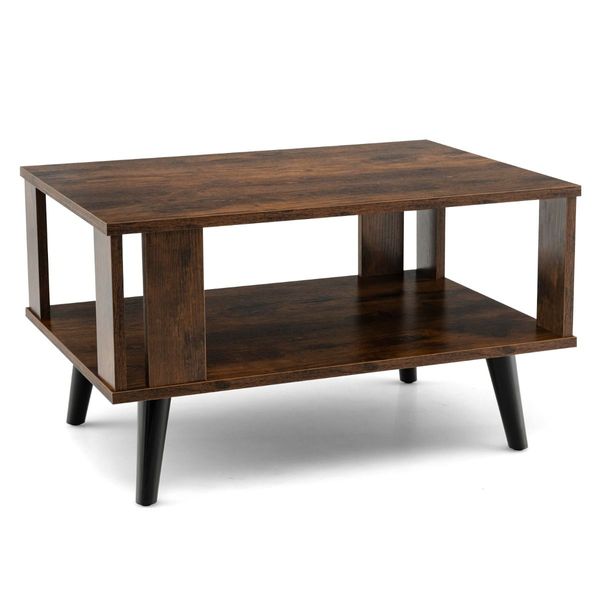 2-Tier Wooden Center Table with Open Storage Shelf for Living Room