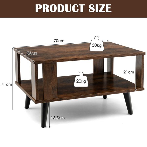 2-Tier Wooden Center Table with Open Storage Shelf for Living Room