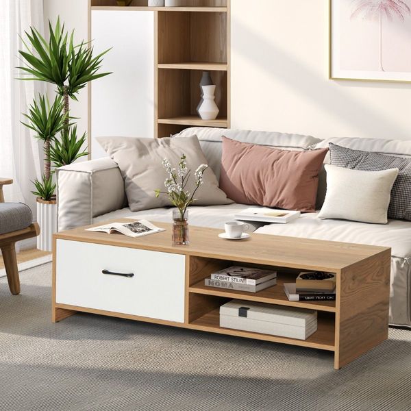 TV Console Table with 2 Open Shelf and Drawer for Living Room