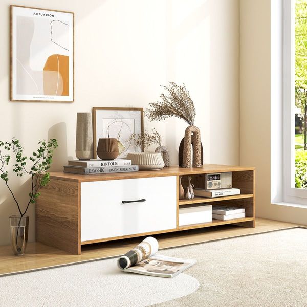 TV Console Table with 2 Open Shelf and Drawer for Living Room