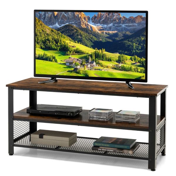 3-Tier TV Stand for 50-Inch Flat Screen TVs with Open Shelves for Living Room