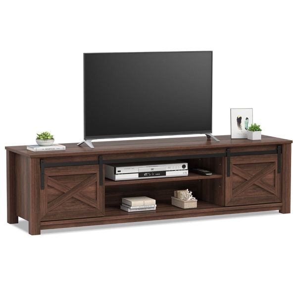 TV Console Table with 2 Sliding Barn Doors for Living Room