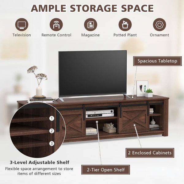 TV Console Table with 2 Sliding Barn Doors for Living Room