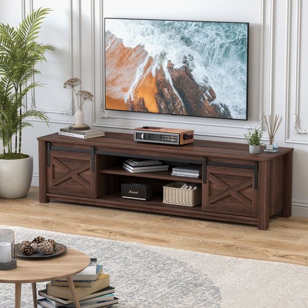 TV Console Table with 2 Sliding Barn Doors for Living Room