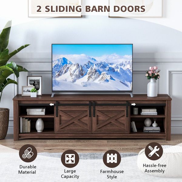 TV Console Table with 2 Sliding Barn Doors for Living Room