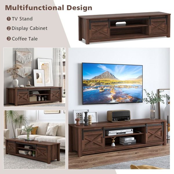 TV Console Table with 2 Sliding Barn Doors for Living Room