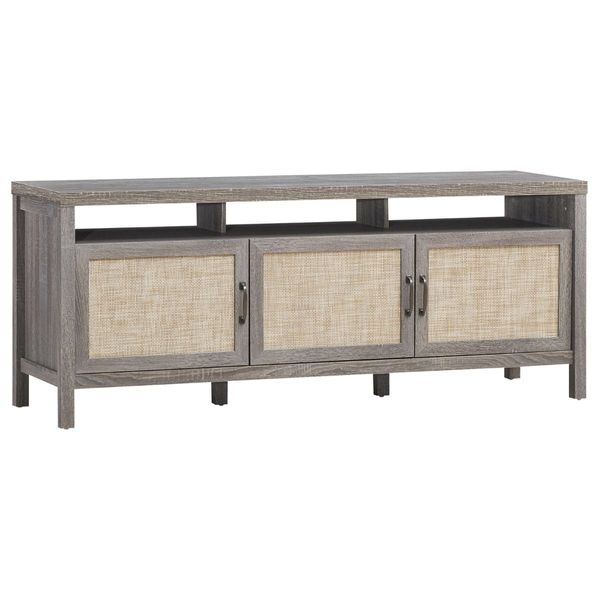 Rattan TV Stand with 3 Rattan Doors for Living Room