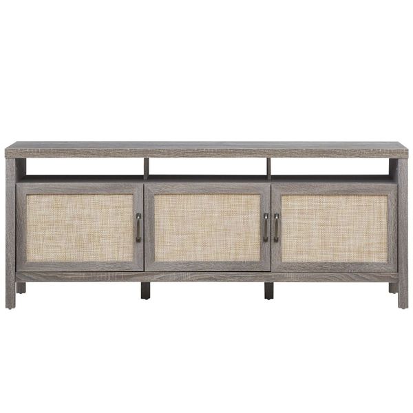 Rattan TV Stand with 3 Rattan Doors for Living Room