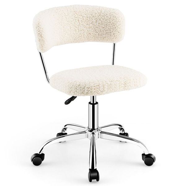 Faux Fur Low Back Swivel Leisure Chair with Height Adjustable Padded Seat