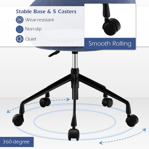 Armless Desk Chairs with Curved Backrest for Office & Bedroom