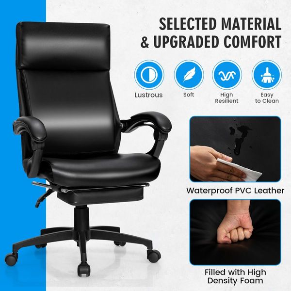 Ergonomic Executive Office Chair with Retractable Footrest for Office