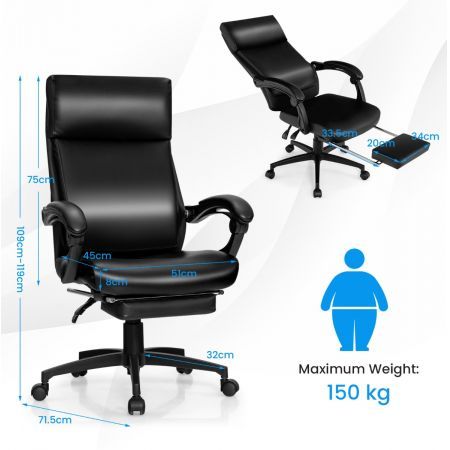 Ergonomic Executive Office Chair with Retractable Footrest for Office