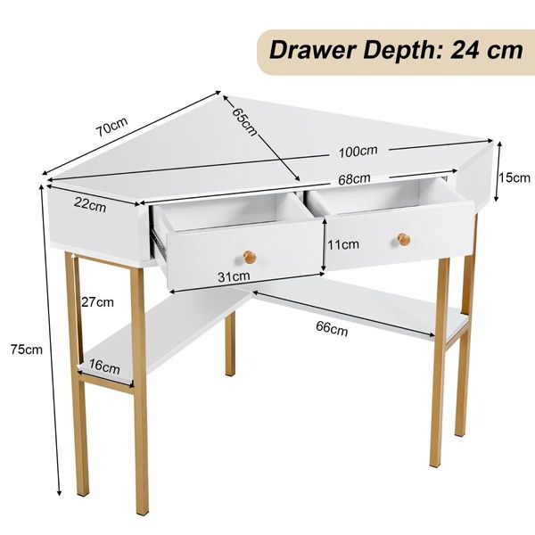 Corner Computer Desk with 2 Large Drawers & Storage Shelf for Office