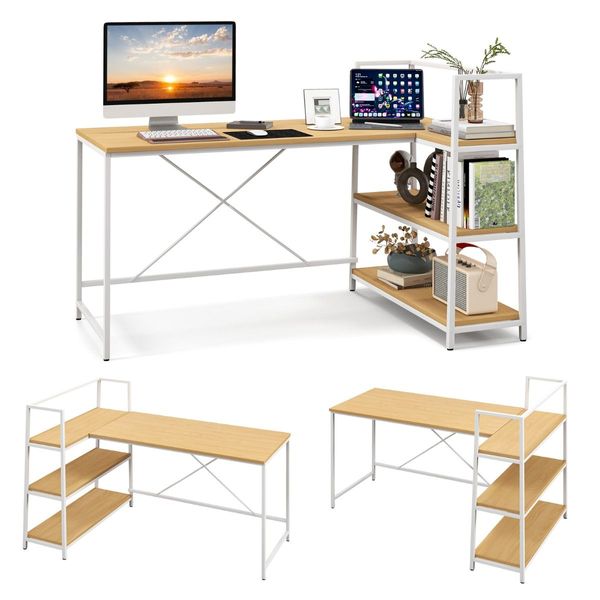 L-Shaped Computer Desk with 3-Tier Storage Shelf for Office