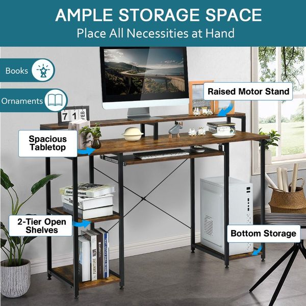 Computer Desk with Storage Shelves for Home Office