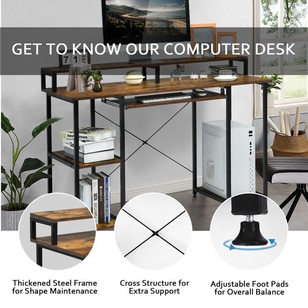 Computer Desk with Storage Shelves for Home Office