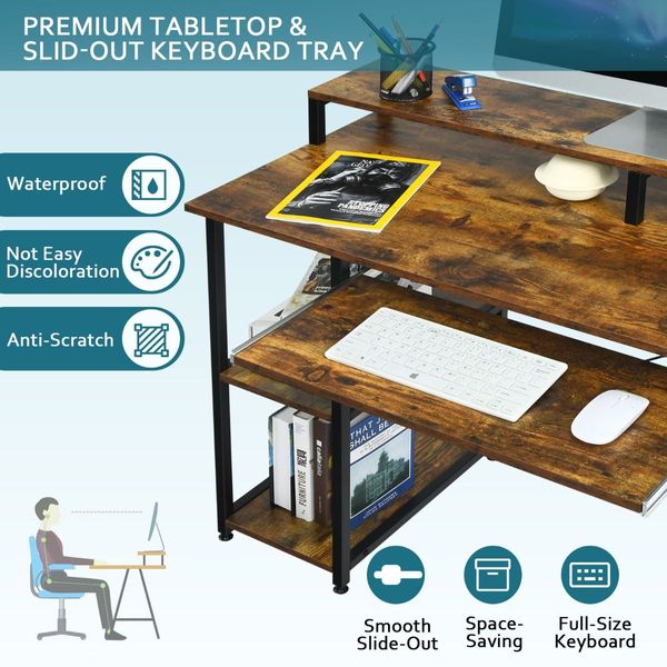 Computer Desk with Storage Shelves for Home Office