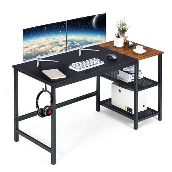 Industrial Computer Desk with 2-tier Storage Shelf for Home Office