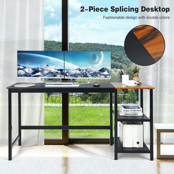 Industrial Computer Desk with 2-tier Storage Shelf for Home Office