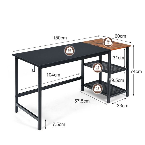 Industrial Computer Desk with 2-tier Storage Shelf for Home Office