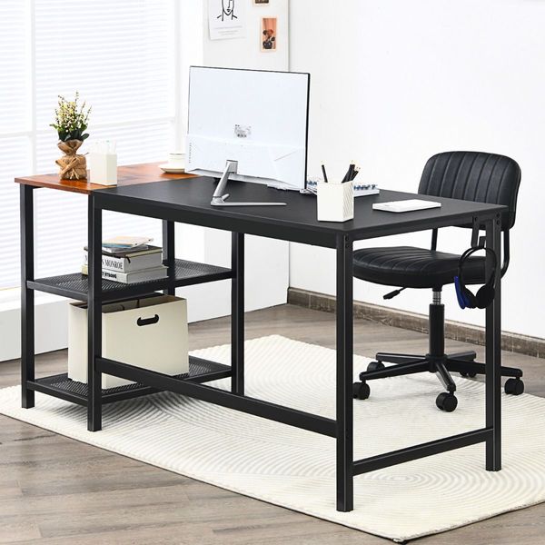 Industrial Computer Desk with 2-tier Storage Shelf for Home Office