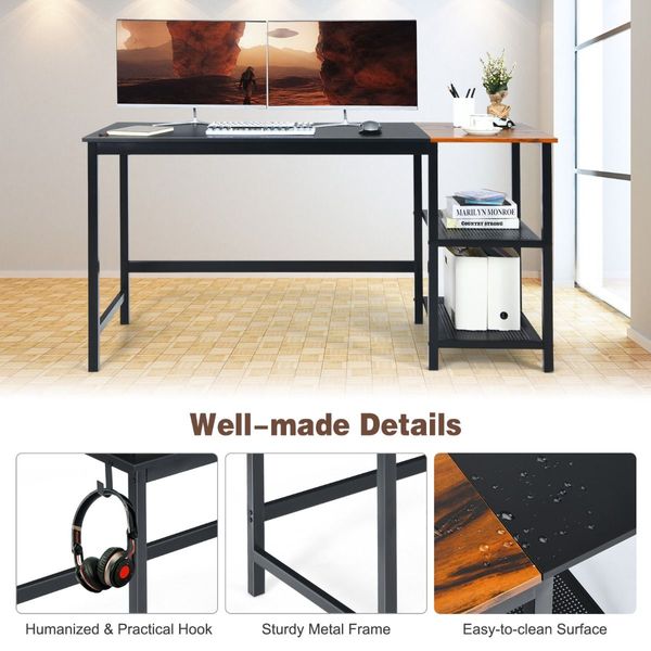 Industrial Computer Desk with 2-tier Storage Shelf for Home Office