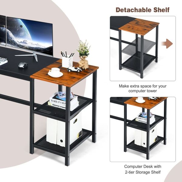 Industrial Computer Desk with 2-tier Storage Shelf for Home Office