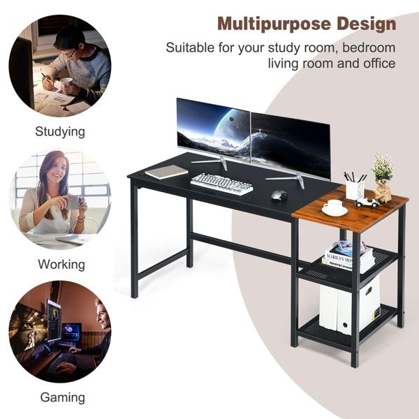 Industrial Computer Desk with 2-tier Storage Shelf for Home Office