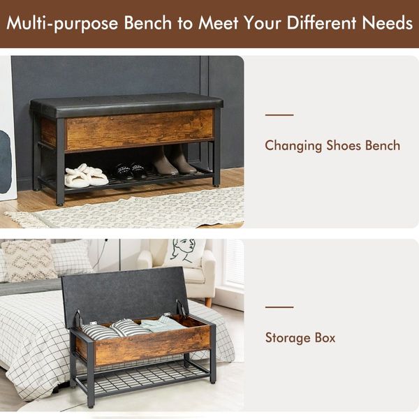 Multi-Purpose Shoe Bench with PU Leather for Bedroom/Entry/Living Room