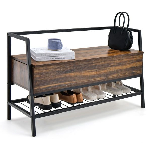 Industrial Shoe Bench with Hidden Storage Space for Hallway