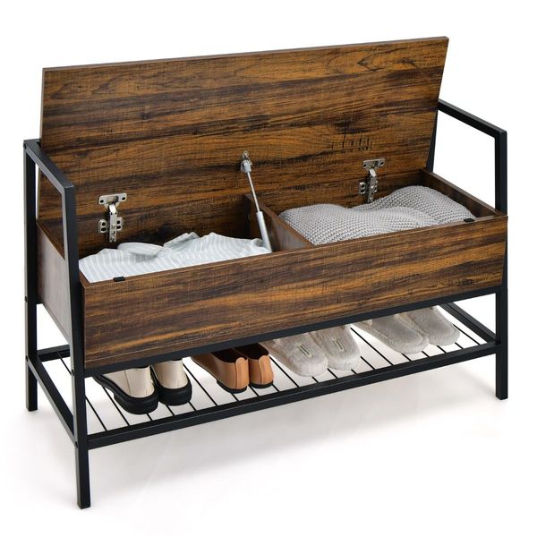 Industrial Shoe Bench with Hidden Storage Space for Hallway