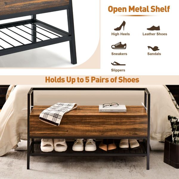 Industrial Shoe Bench with Hidden Storage Space for Hallway