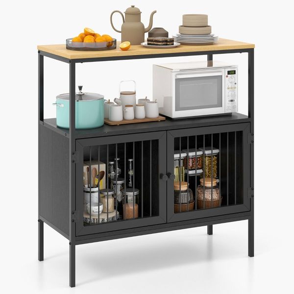 Modern Kitchen Storage Cabinet with Heavy-duty Metal Frame for Cafe